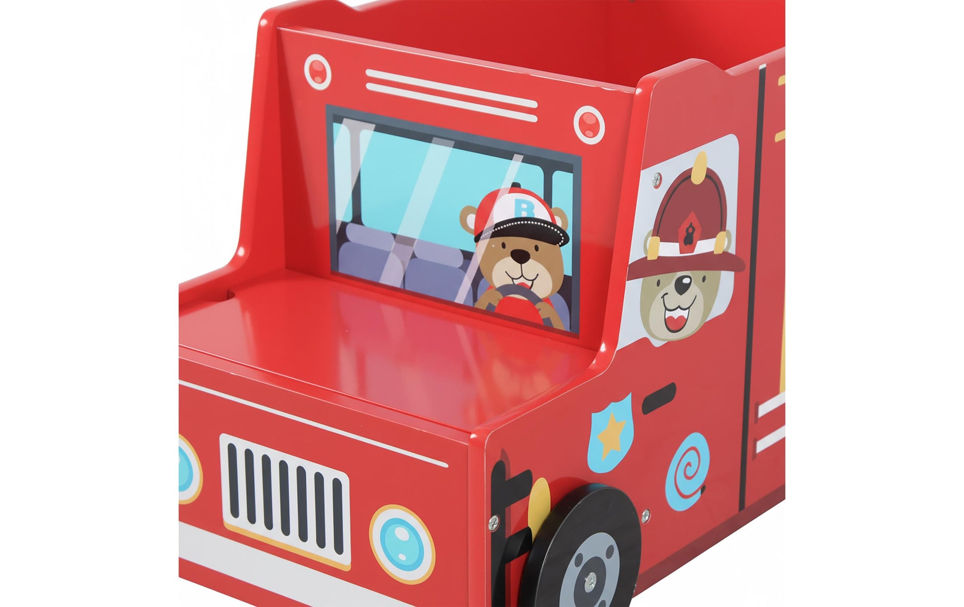 Relaxdays Spielzeugkiste Feuerwehr – Holz – Blau/Gelb/Rot – 600 × 340 × 320 mm