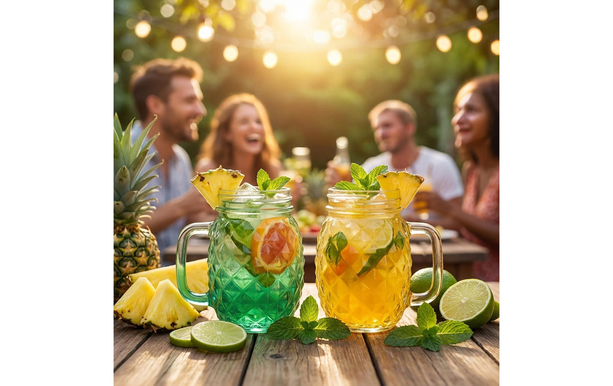 Relaxdays Trinkgläser – 4er Set, 500 ml, Ø 12 cm, H 12,5 cm, Glas, Blau/Gelb/Rot, spülmaschinenfest