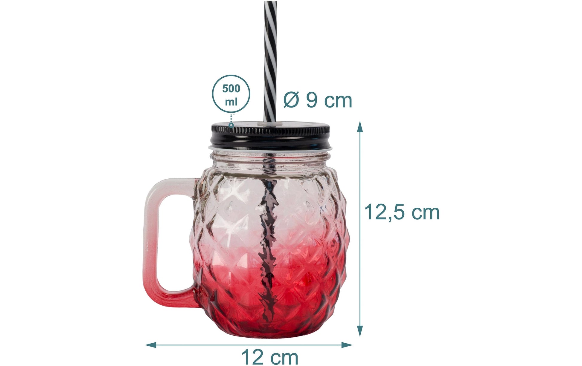 Relaxdays Trinkgläser – 4er Set, 500 ml, Ø 12 cm, H 12,5 cm, Glas, Blau/Gelb/Rot, spülmaschinenfest