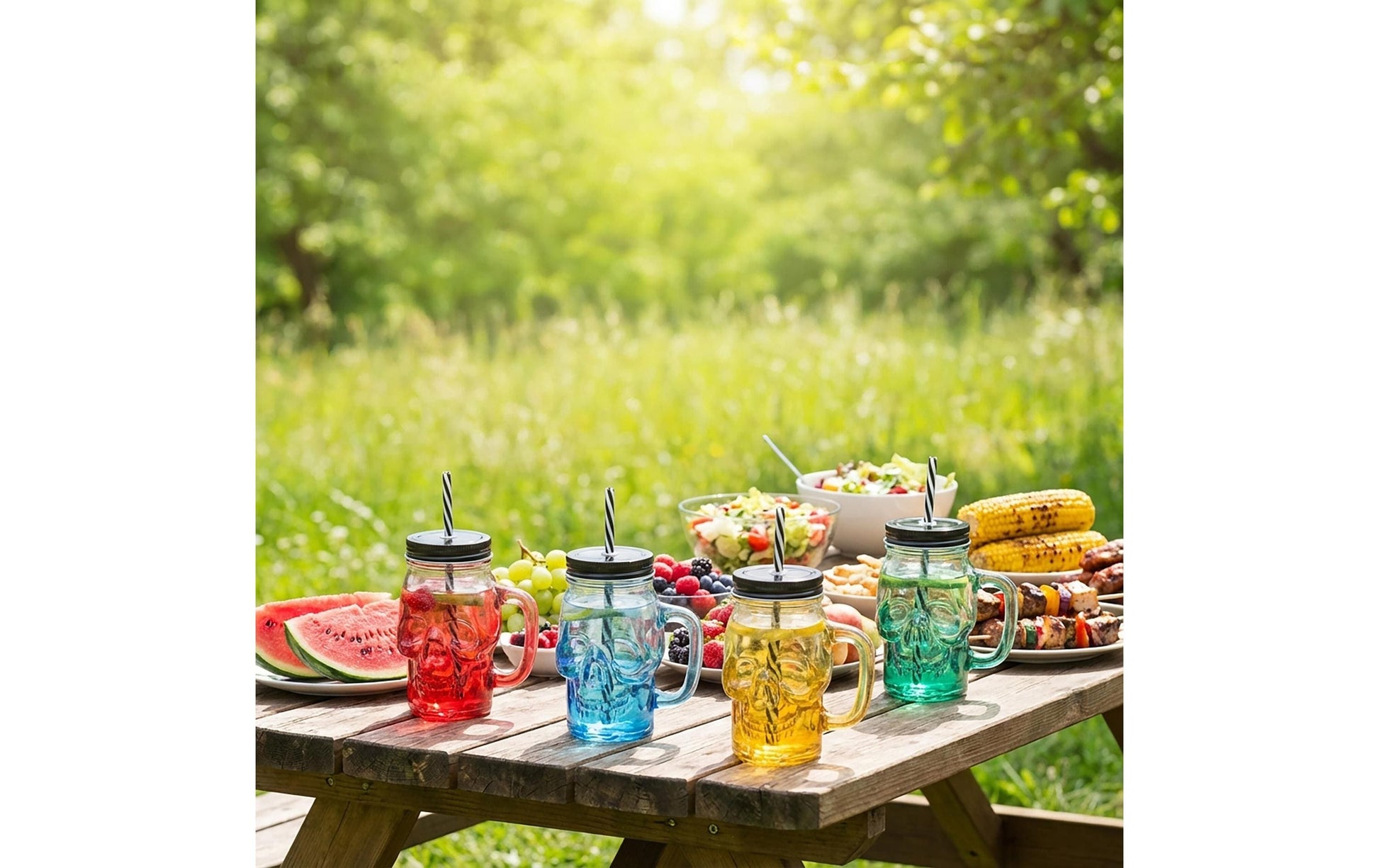 Relaxdays Trinkglas – 4er Set, 500 ml, Ø 12 cm, Glas, Blau/Gelb/Rot, spülmaschinenfest