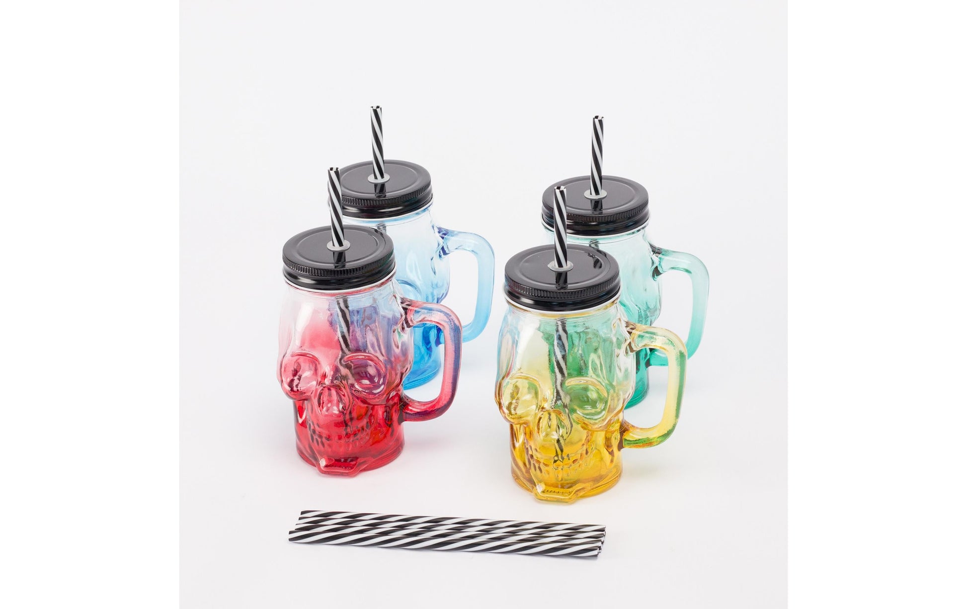 Relaxdays Trinkglas – 4er Set, 500 ml, Ø 12 cm, Glas, Blau/Gelb/Rot, spülmaschinenfest