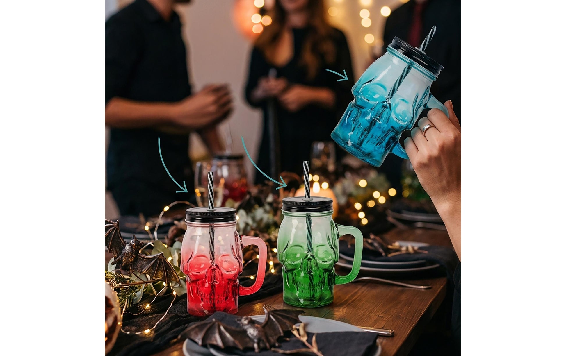 Relaxdays Trinkglas – 4er Set, 500 ml, Ø 12 cm, Glas, Blau/Gelb/Rot, spülmaschinenfest