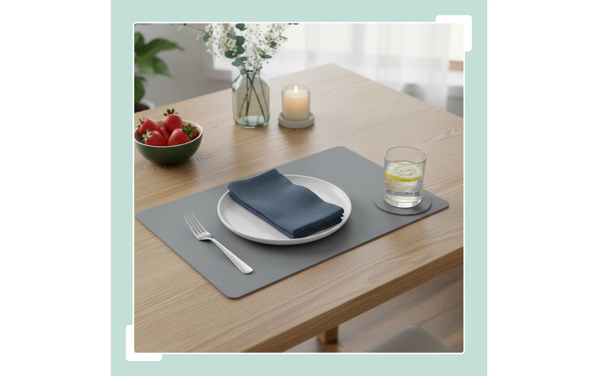 Relaxdays Tischset – PVC, Dunkelgrün/Grau, 43 × 30 cm