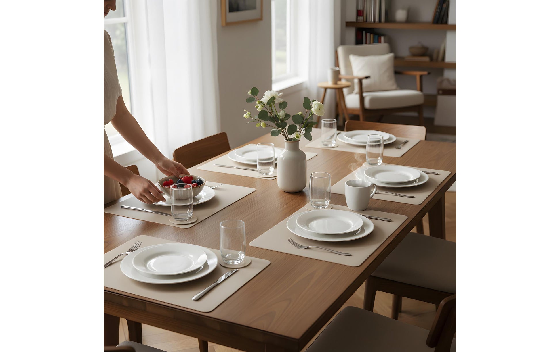 Relaxdays Tischset – Kunstleder (PU), beige/grau, 43 × 30 cm – 12er-Set