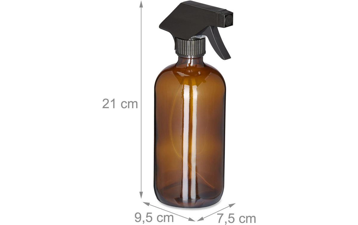 Relaxdays Sprühflasche – 0,5 l – Glas, Kunststoff – Braun, Schwarz