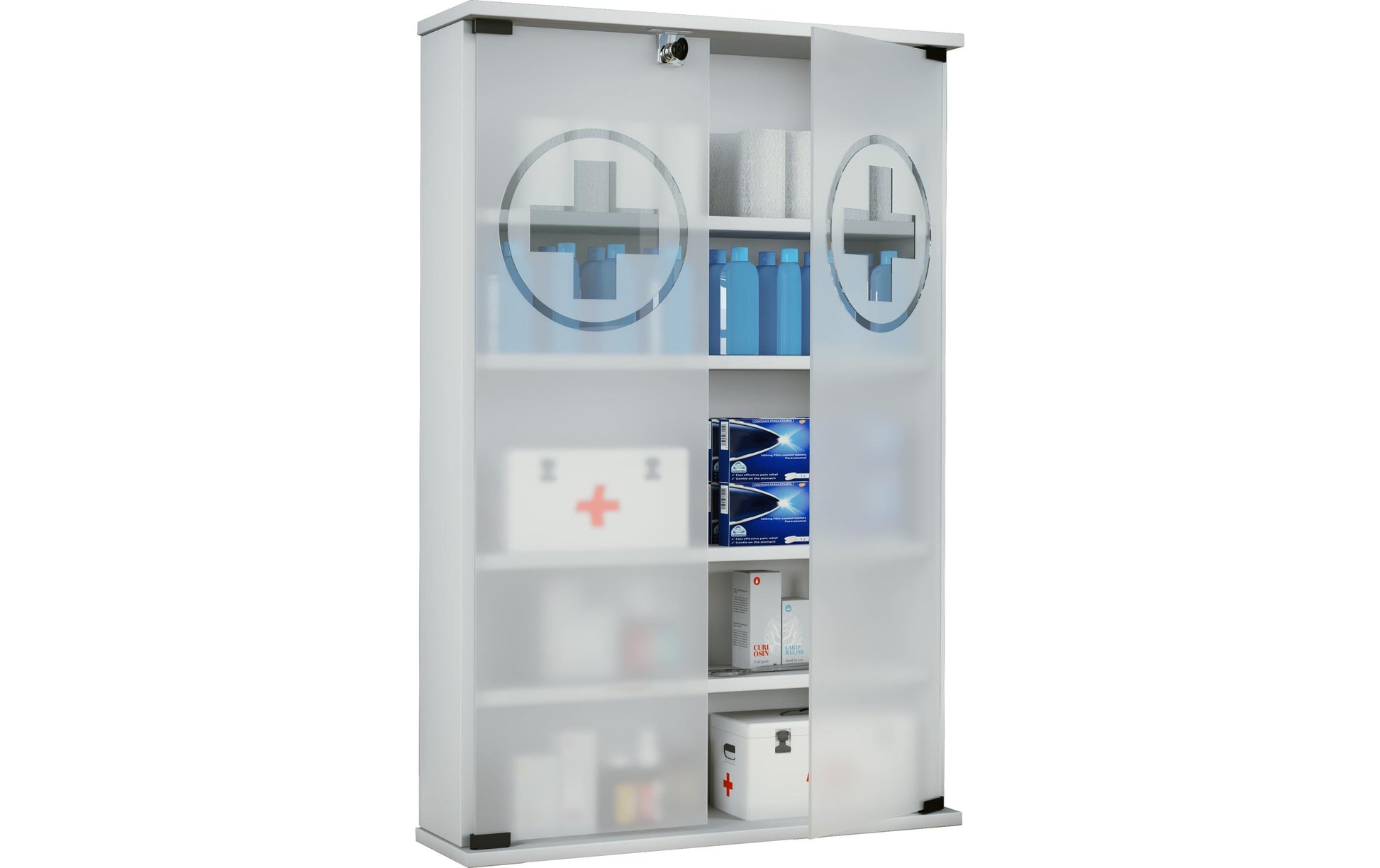 VCM Morgenthaler VCM Aufbewahrungsbox (Bad) Honula – 60×17×91 cm, Glas/Holz/Melamin, abschliessbar, Weiss