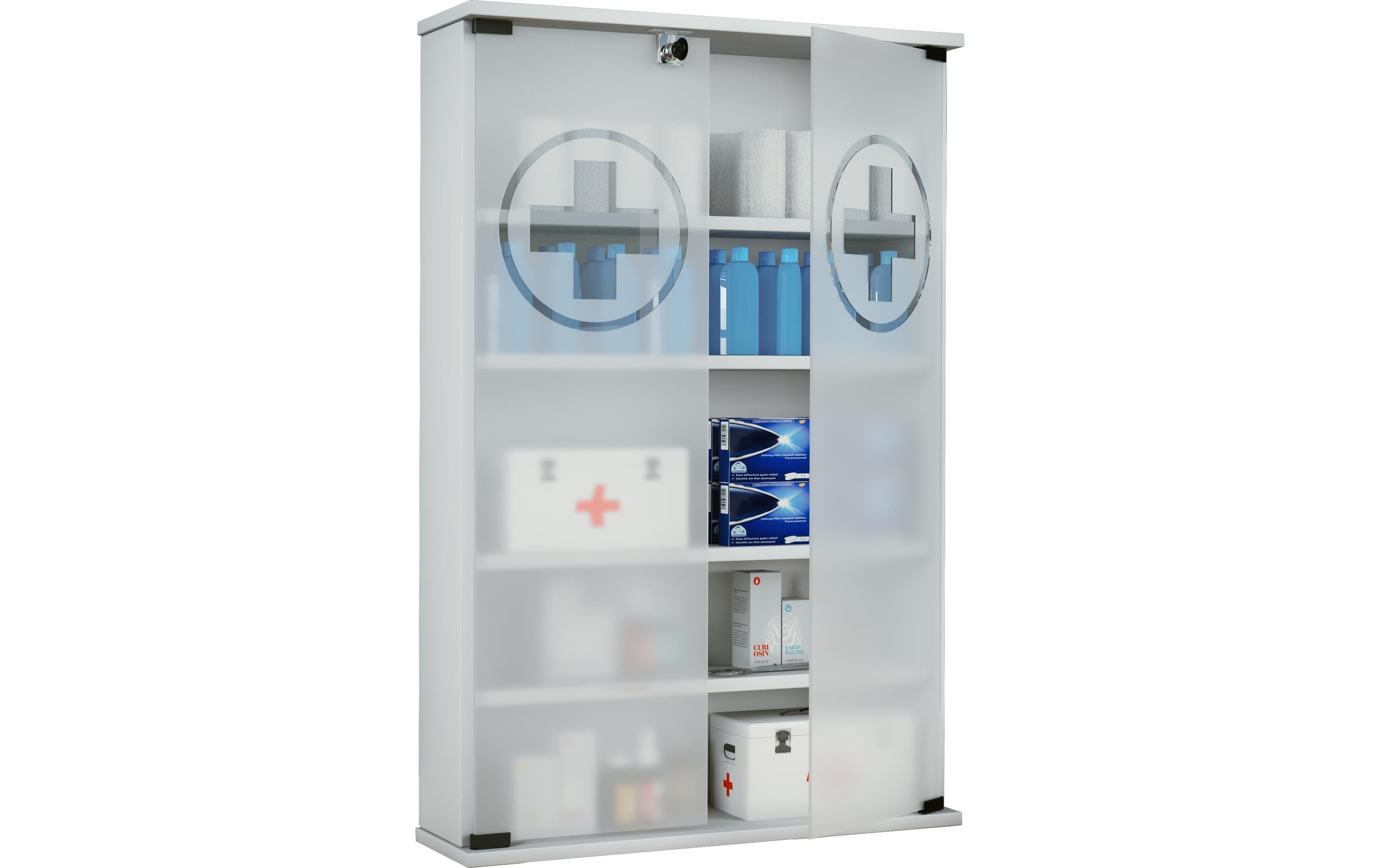 VCM Morgenthaler VCM Aufbewahrungsbox (Bad) Honula – 60×17×91 cm, Glas/Holz/Melamin, abschliessbar, Weiss