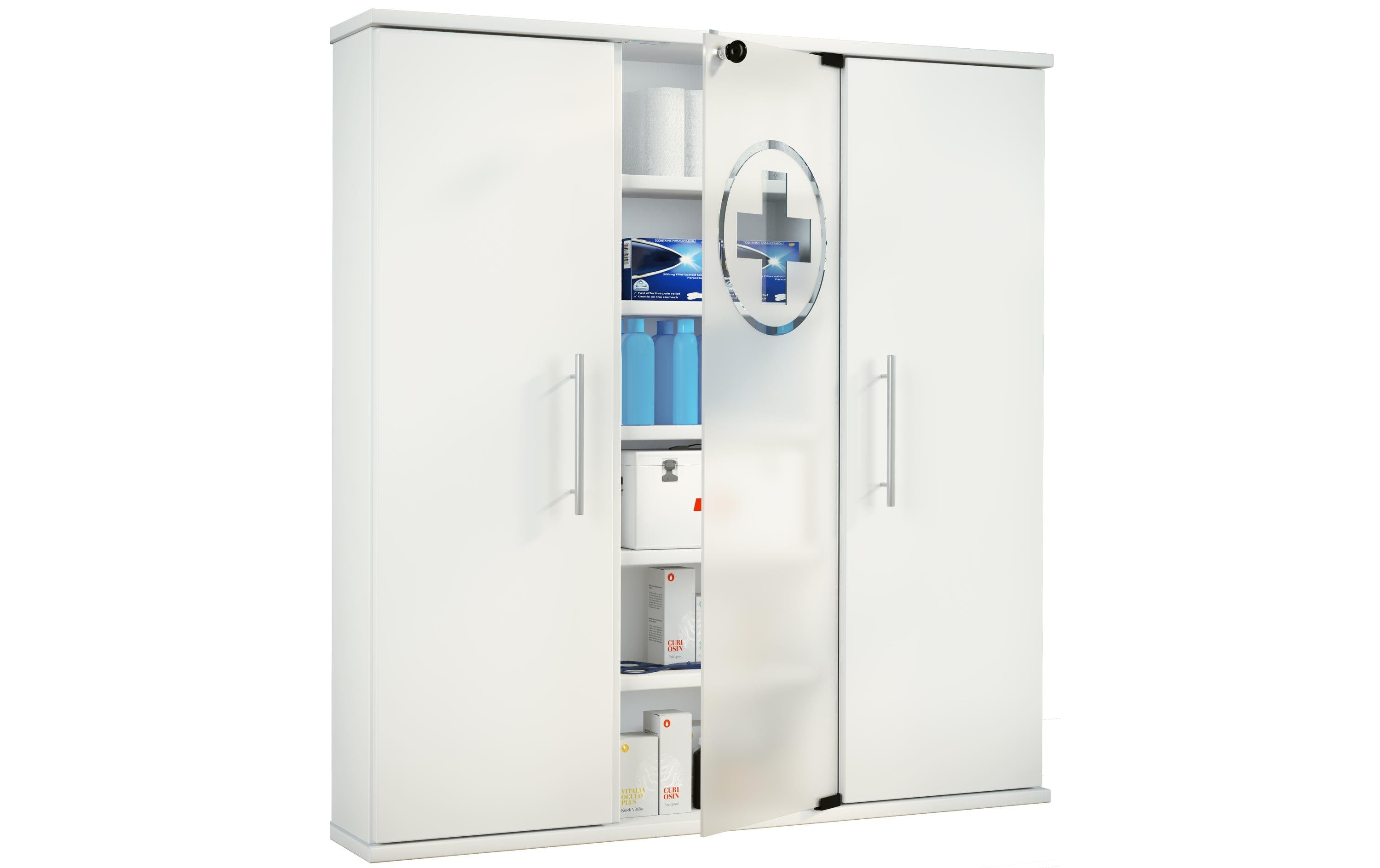 VCM Morgenthaler VCM Santila – Medizinschrank, abschliessbar, Glas/Holz/Melamin, 880 × 180 × 920 mm, weiss
