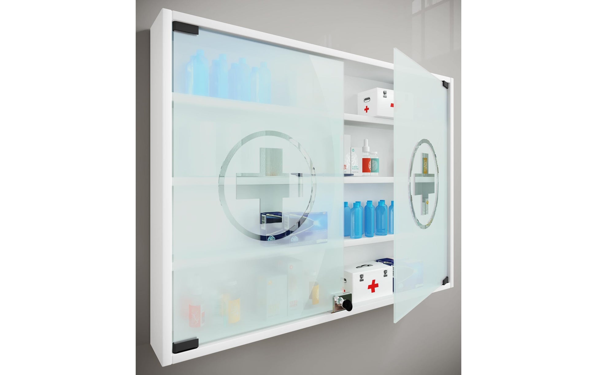VCM Morgenthaler VCM Aufbewahrungsbox (Bad) Hustila L – 80×10×60 cm, Glas/MDF/Melamin, abschliessbar, Weiss