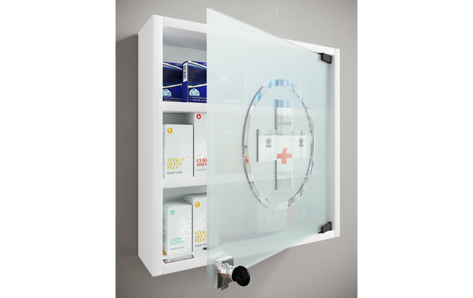 VCM Morgenthaler VCM Aufbewahrungsbox Hustila S – 32×10×40 cm, Glas/Mischholz (MDF)/Melamin, abschliessbar, Weiss