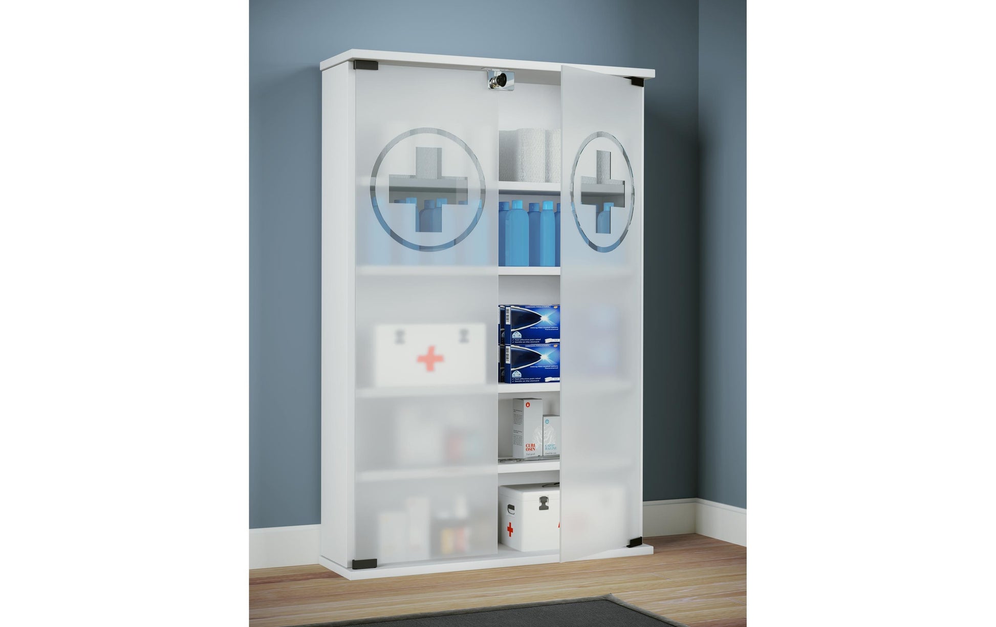 VCM Morgenthaler VCM Aufbewahrungsbox (Bad) Honula – 60×17×91 cm, Glas/Holz/Melamin, abschliessbar, Weiss