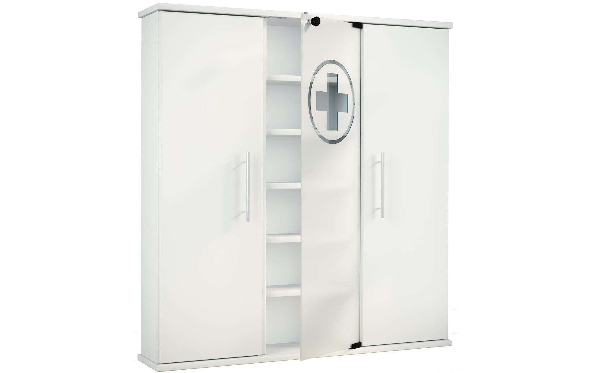 VCM Morgenthaler VCM Santila – Medizinschrank, abschliessbar, Glas/Holz/Melamin, 880 × 180 × 920 mm, weiss