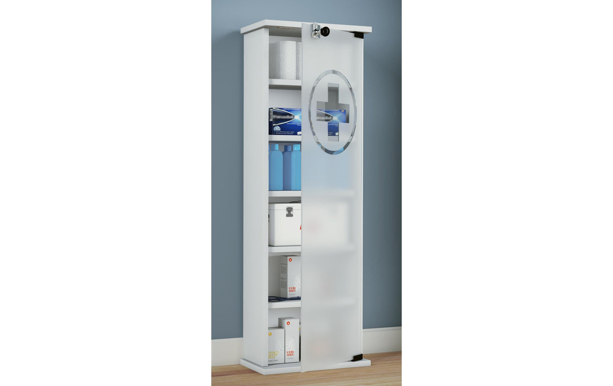 VCM Morgenthaler VCM Medizinschrank Gusal XXL – MDF/Glas, 31×18×92 cm, Weiss