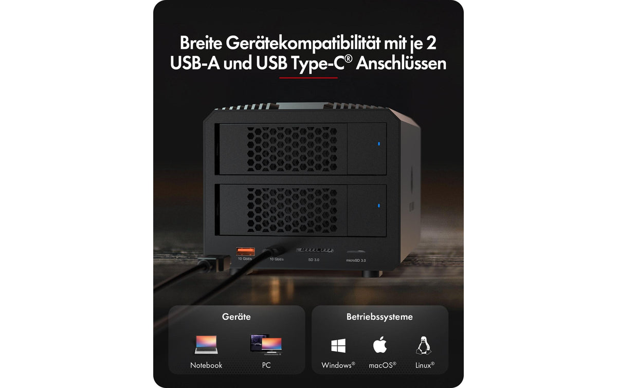 RaidSonic ICY BOX IB-RD3721HR-CU31 – 2-Bay extern – für 2,5"/3,5" HDD/SSD, SATA II