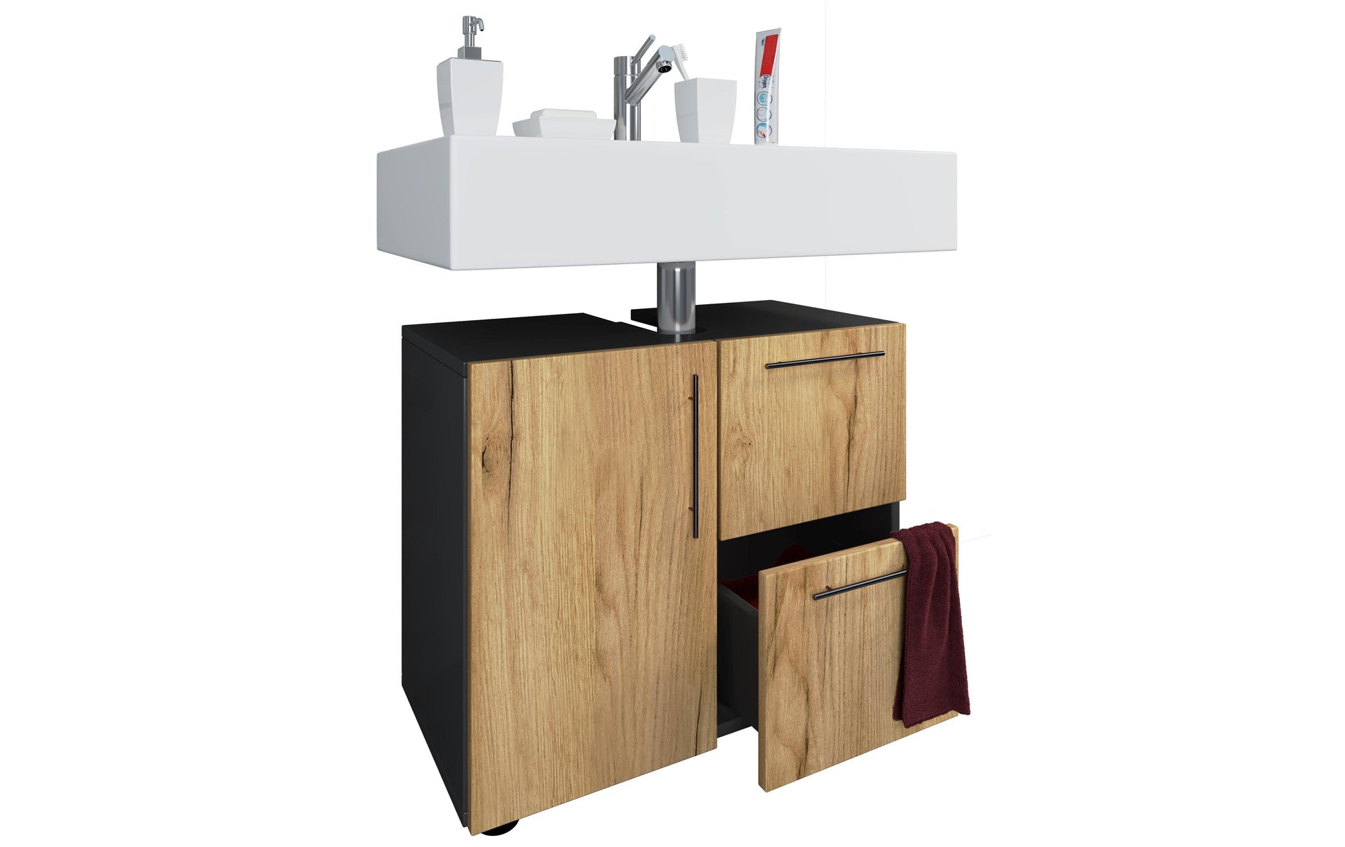 VCM Morgenthaler VCM Unterschrank Flandu – 61×32×51 cm, Mischholz/MDF, Anthrazit/Honig-Eiche