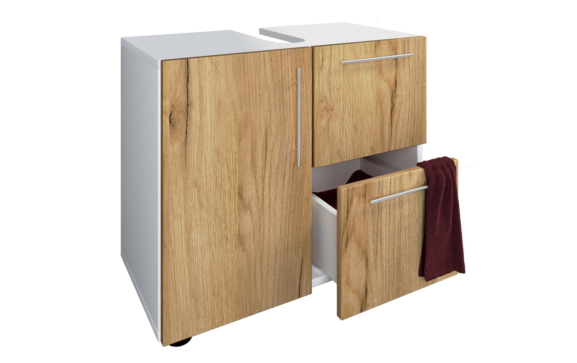 VCM Morgenthaler VCM Flandu – Badezimmer Unterschrank, 610 × 320 × 510 mm, weiss/eiche, MDF