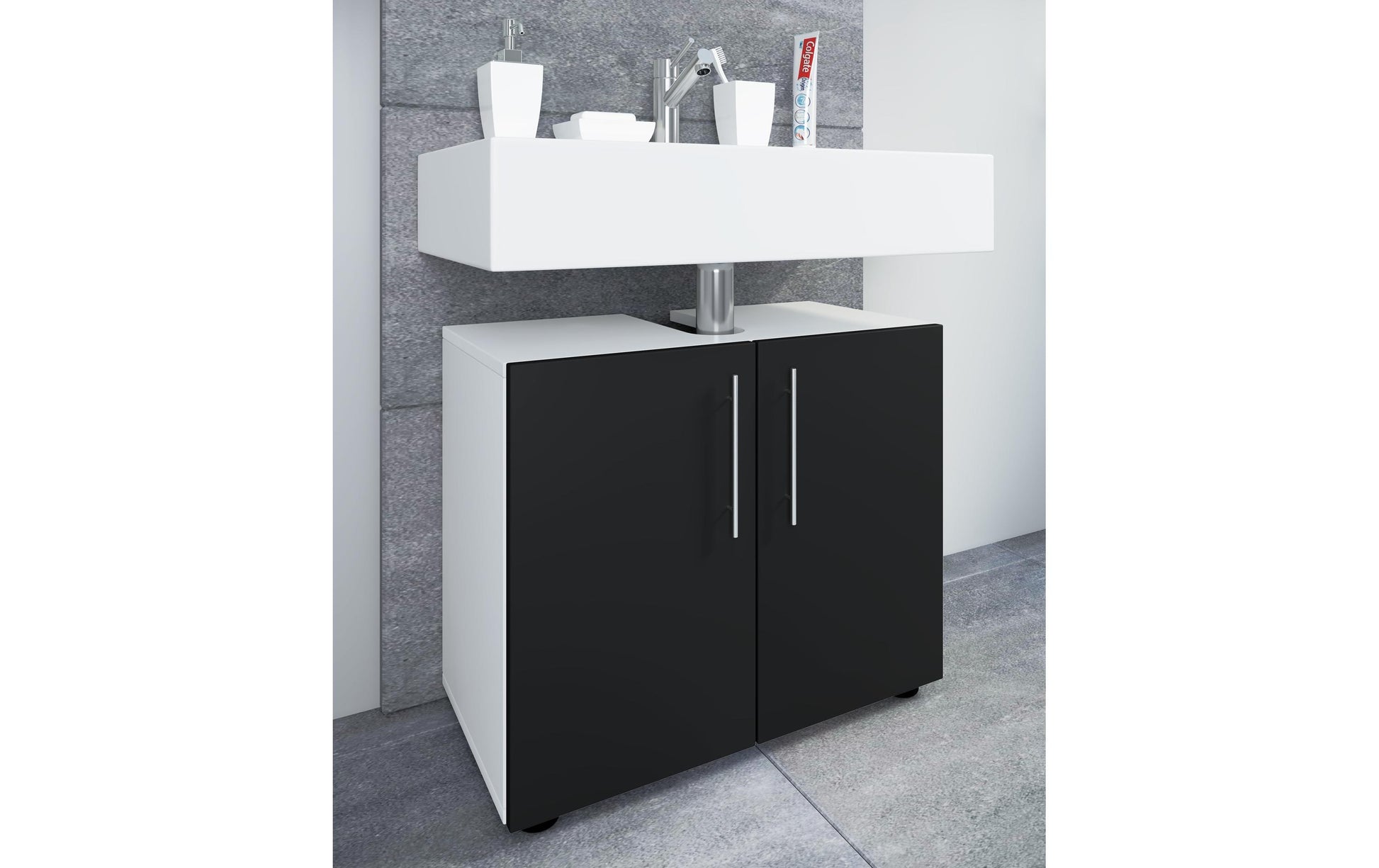 VCM Morgenthaler VCM Aufbewahrungsbox (Badezimmer) Flandu II – 60×30×51 cm, MDF (Mitteldichte Holzfaserplatte), Weiss/Schwarz