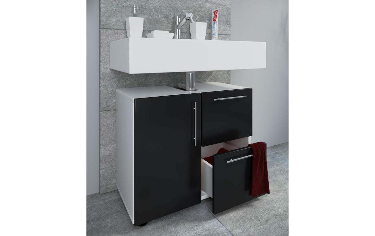 VCM Morgenthaler VCM Flandu – Badezimmer-Unterschrank, 610 × 320 × 510 mm, weiss/schwarz, Holz