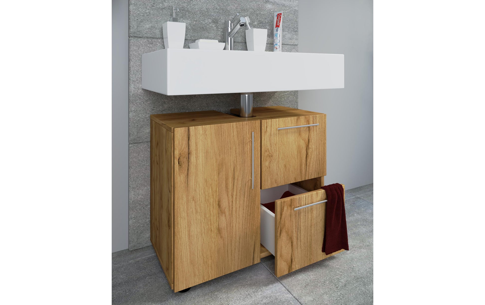VCM Morgenthaler VCM Flandu – Badezimmer-Unterschrank, 610 × 320 × 510 mm, Eiche, Holz