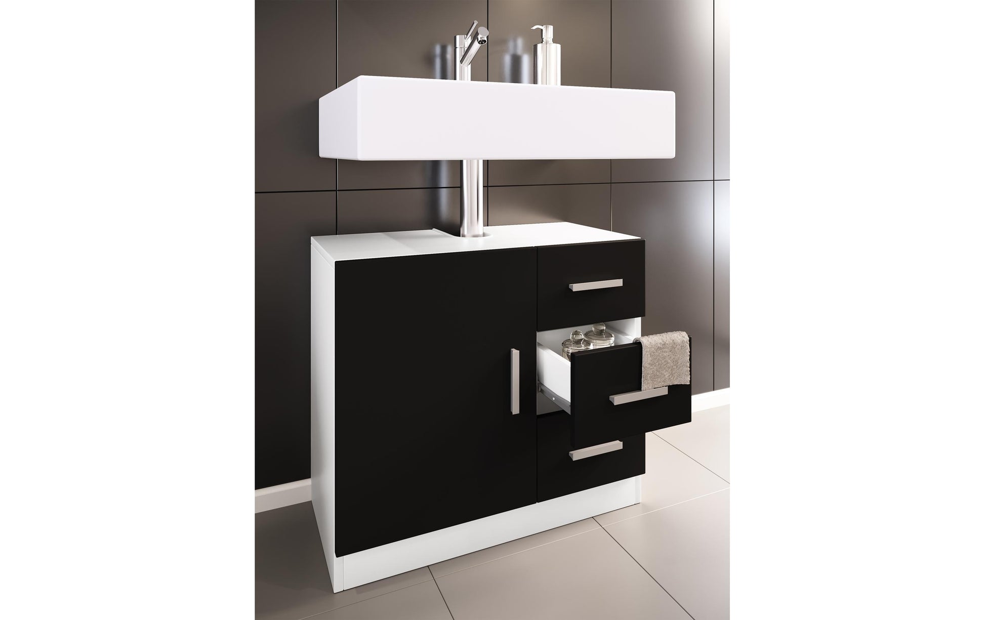 VCM Morgenthaler VCM Unterschrank Zalo XL – 63×30×56 cm, MDF/Melamin, Schwarz/Weiss