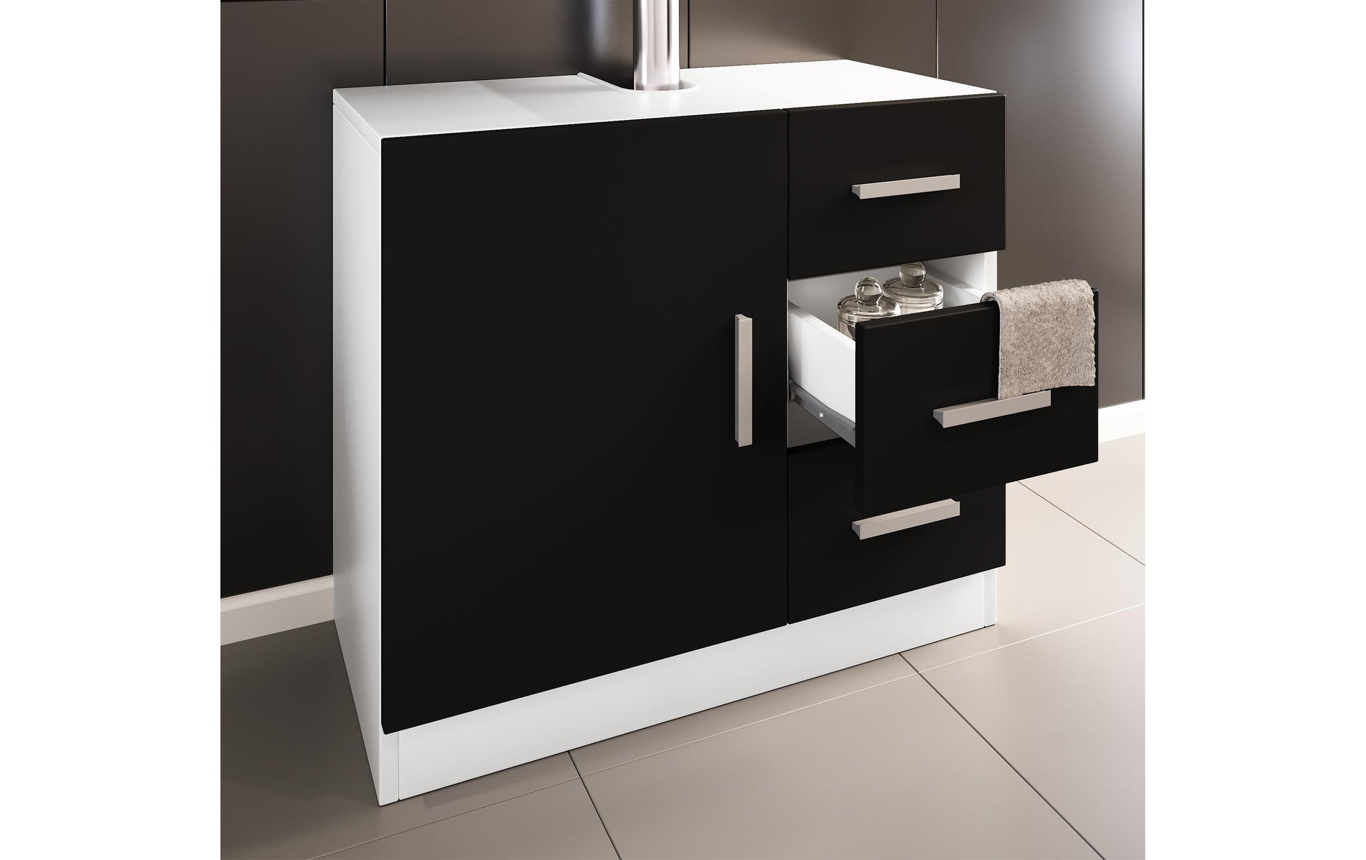 VCM Morgenthaler VCM Unterschrank Zalo XL – 63×30×56 cm, MDF/Melamin, Schwarz/Weiss