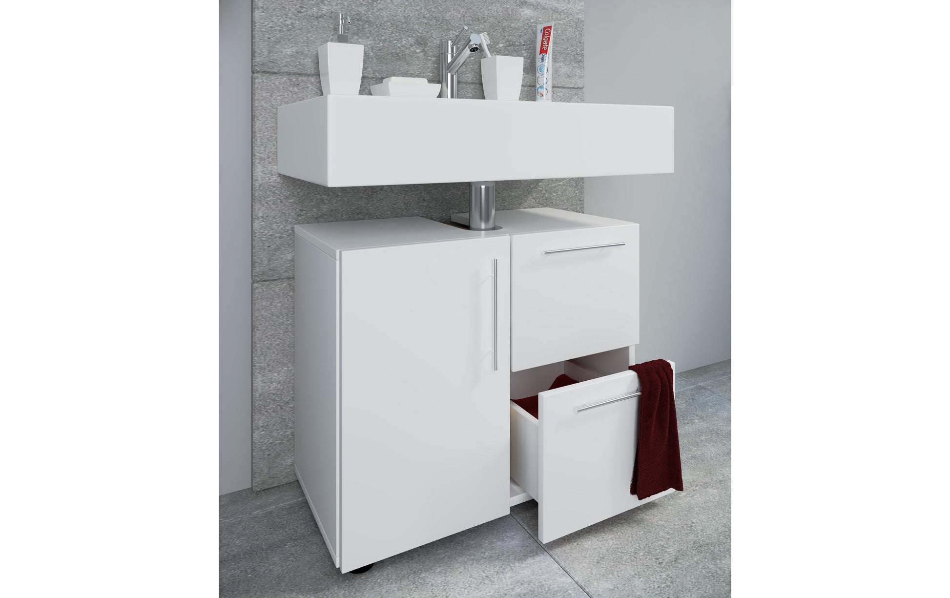 VCM Morgenthaler VCM Flandu – Badezimmer Unterschrank, 610 × 320 × 510 mm, weiss, MDF