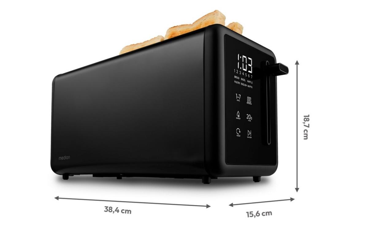 MEDION Toaster MD 12103 – 4 Scheiben, Auftau- und Aufwärmfunktion, 1450 W – schwarz