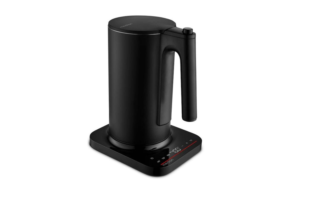 MEDION Wasserkocher MD 12106 – 1,5 l, Edelstahl, Temperaturwahl, Warmhaltefunktion, 2200 W, Schwarz