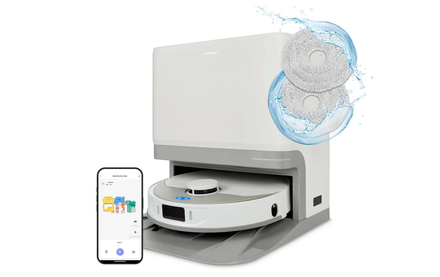 MEDION Saugroboter MD 12039 mit Wischfunktion – 10000 Pa, 225 min, Höhe 100 mm