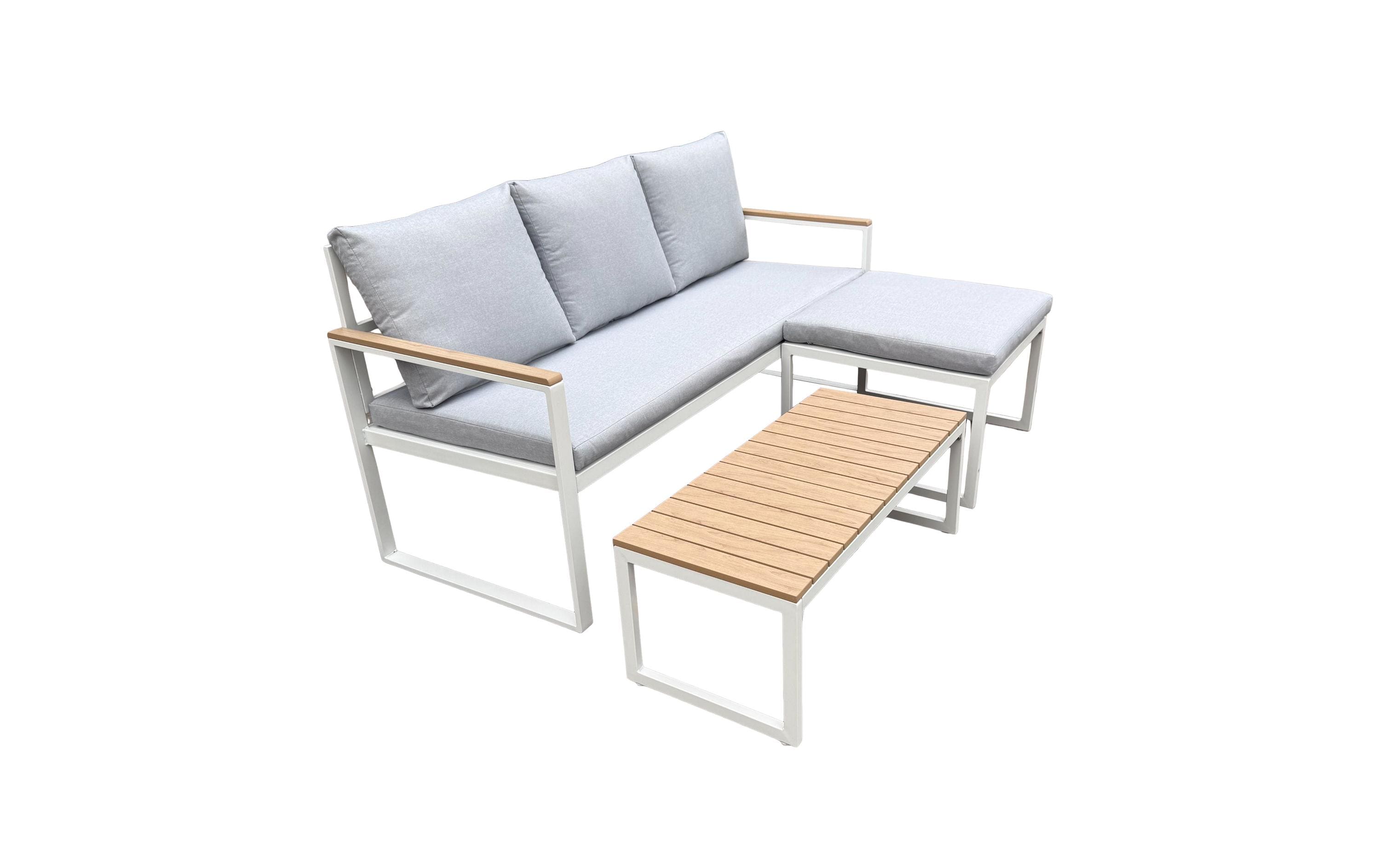 Cocon Lounge-Set – B 160 × T 65 × H 88 cm – Polyester, Polywood, Stahl (beschichtet), Beige, Grau – 3-teilig