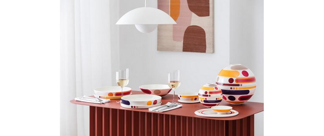 Villeroy & Boch Geschirrset Iconic Boule Miami – 7-teiliges Set, Ø 23,9 cm, Porzellan, spülmaschinenfest