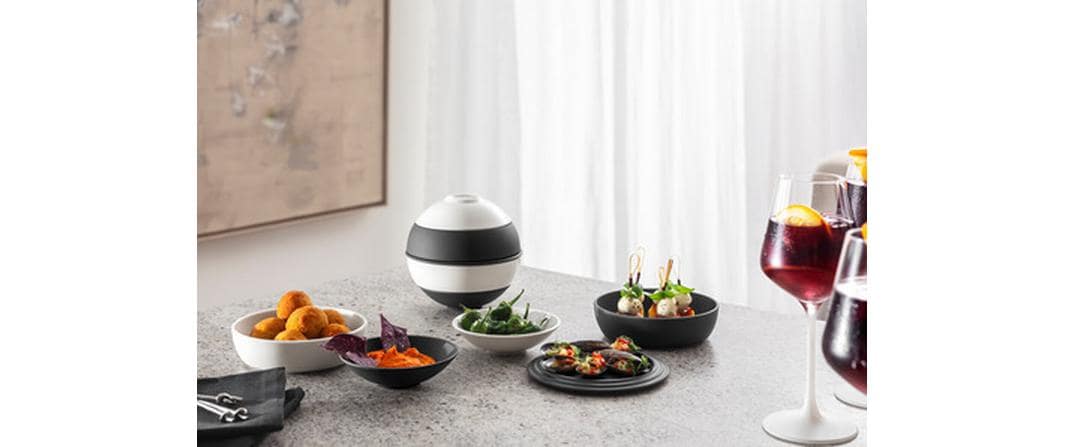 Villeroy & Boch Geschirrset – 5-teiliges Set, Ø 14 cm, H 13,8 cm, Porzellan, Schwarz/Weiss, spülmaschinenfest