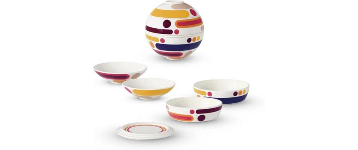 Villeroy & Boch Teller-Set Iconic petite Boule Miami – 5-teiliges Set, Ø 14,1 cm, Porzellan, spülmaschinenfest