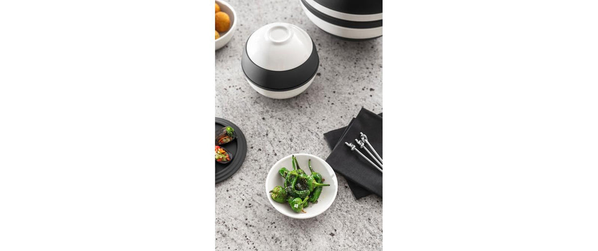 Villeroy & Boch Geschirrset – 5-teiliges Set, Ø 14 cm, H 13,8 cm, Porzellan, Schwarz/Weiss, spülmaschinenfest