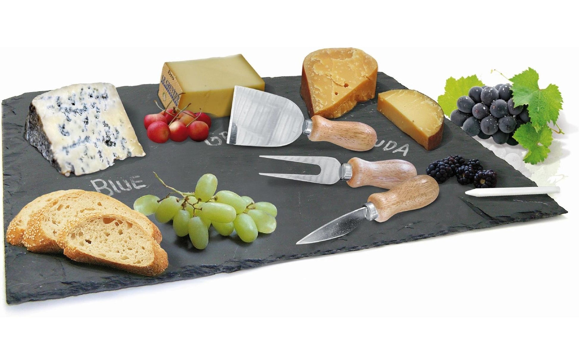 Nerthus Käse-Set 5-teilig, 25,5 × 30,5 × 3 cm, Edelstahl/Schiefer, Braun/Schwarz/Silber