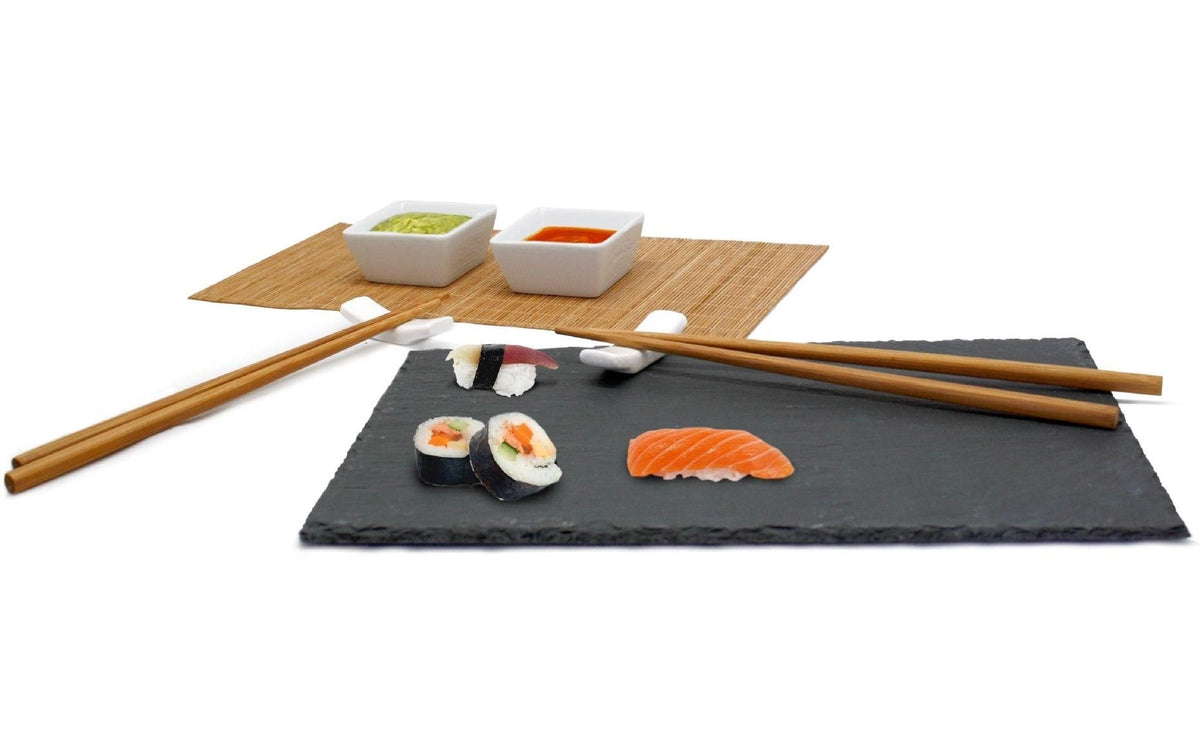 Nerthus Sushi-Set – 8-teiliges Set, 4,5 × 30,5 × 21,0 cm, Keramik/Schiefer/Bambus, Mehrfarbig, spülmaschinenfest