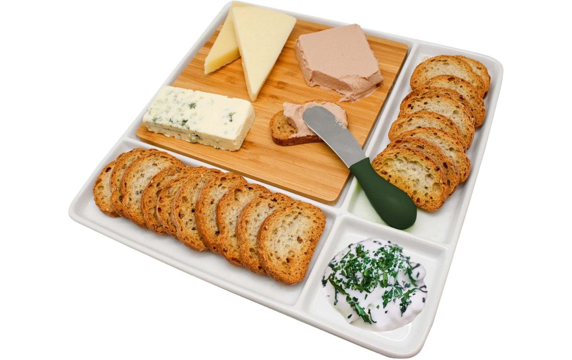 Nerthus Snackschale – 29 × 29 × 3 cm, Porzellan/Bambus, Braun/Weiss, spülmaschinenfest, mikrowellenfest
