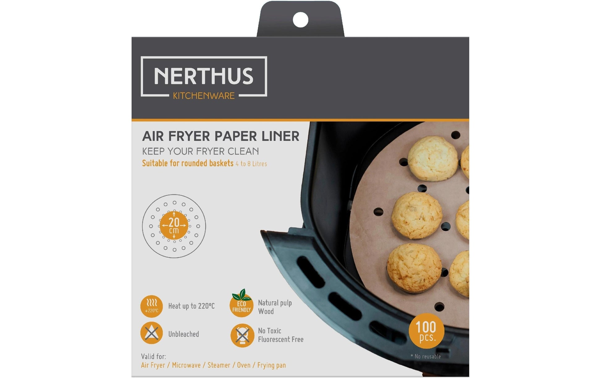Nerthus Backpapier 20 × 20 cm, 100 Stk., gelocht, für Airfryer