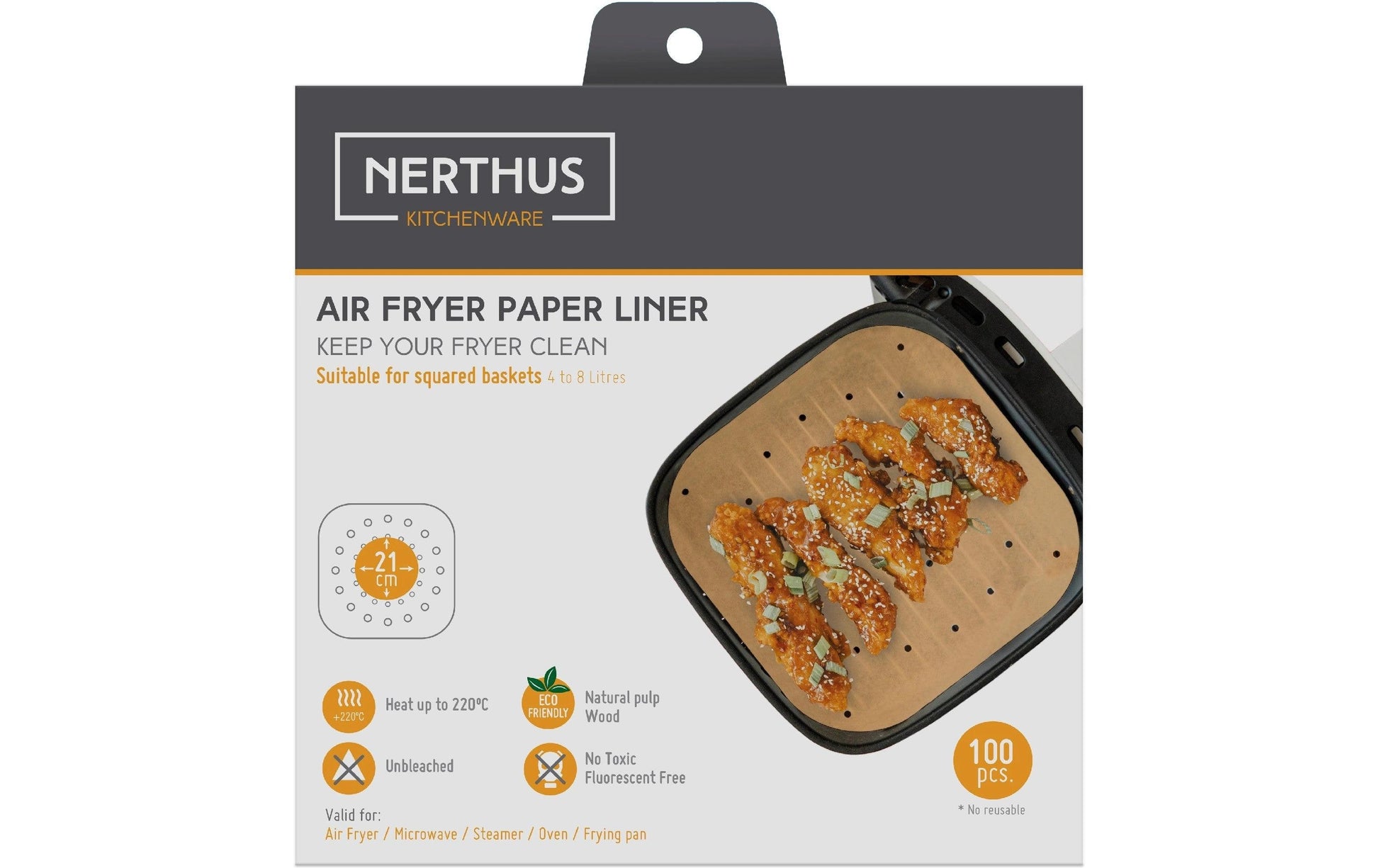 Nerthus Backpapier 21 × 21 cm, 100 Stk., gelocht, für Airfryer