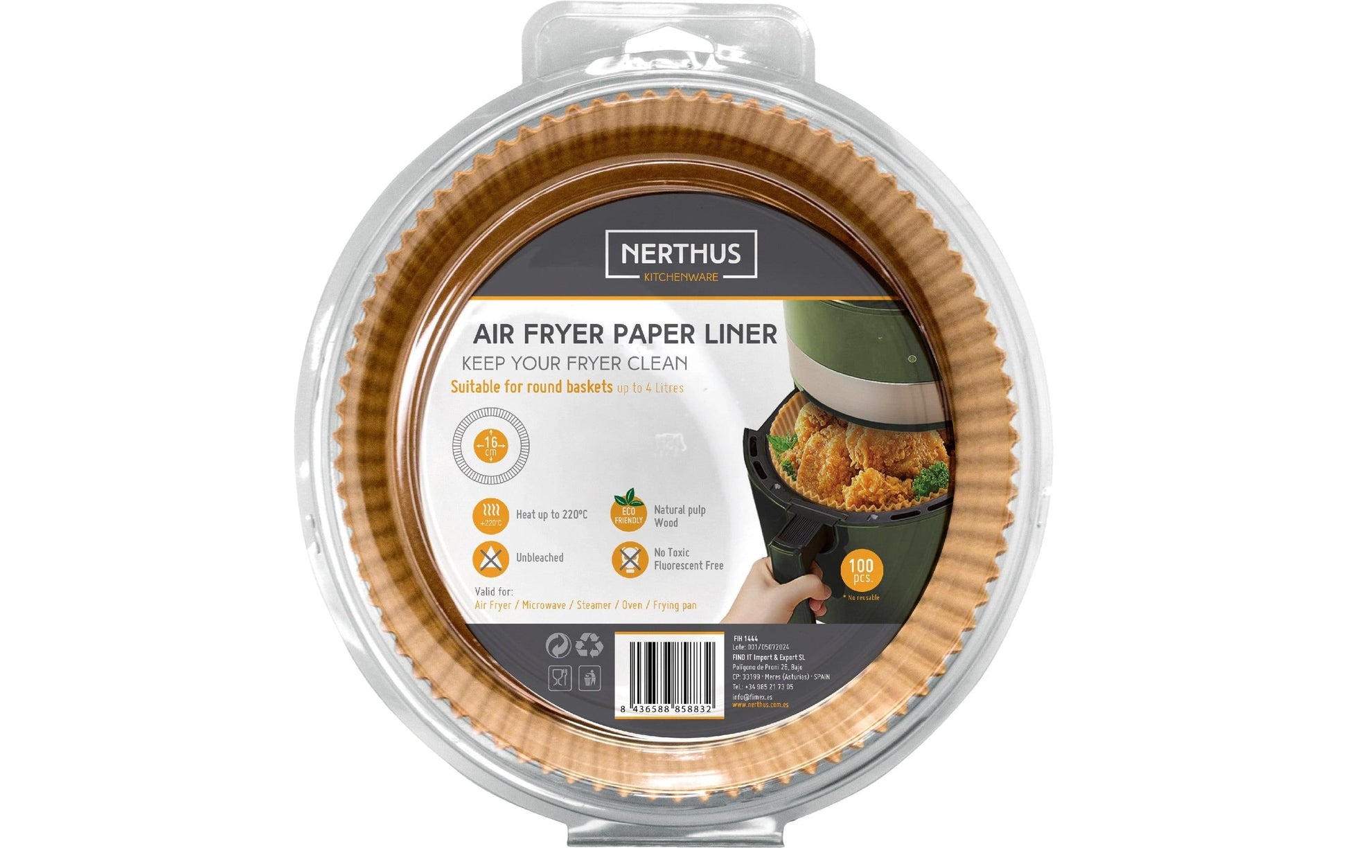 Nerthus Backpapier-Schalen für Heissluftfritteusen – Ø 16 cm × 4,5 cm, 100 Stk., Papier, Braun
