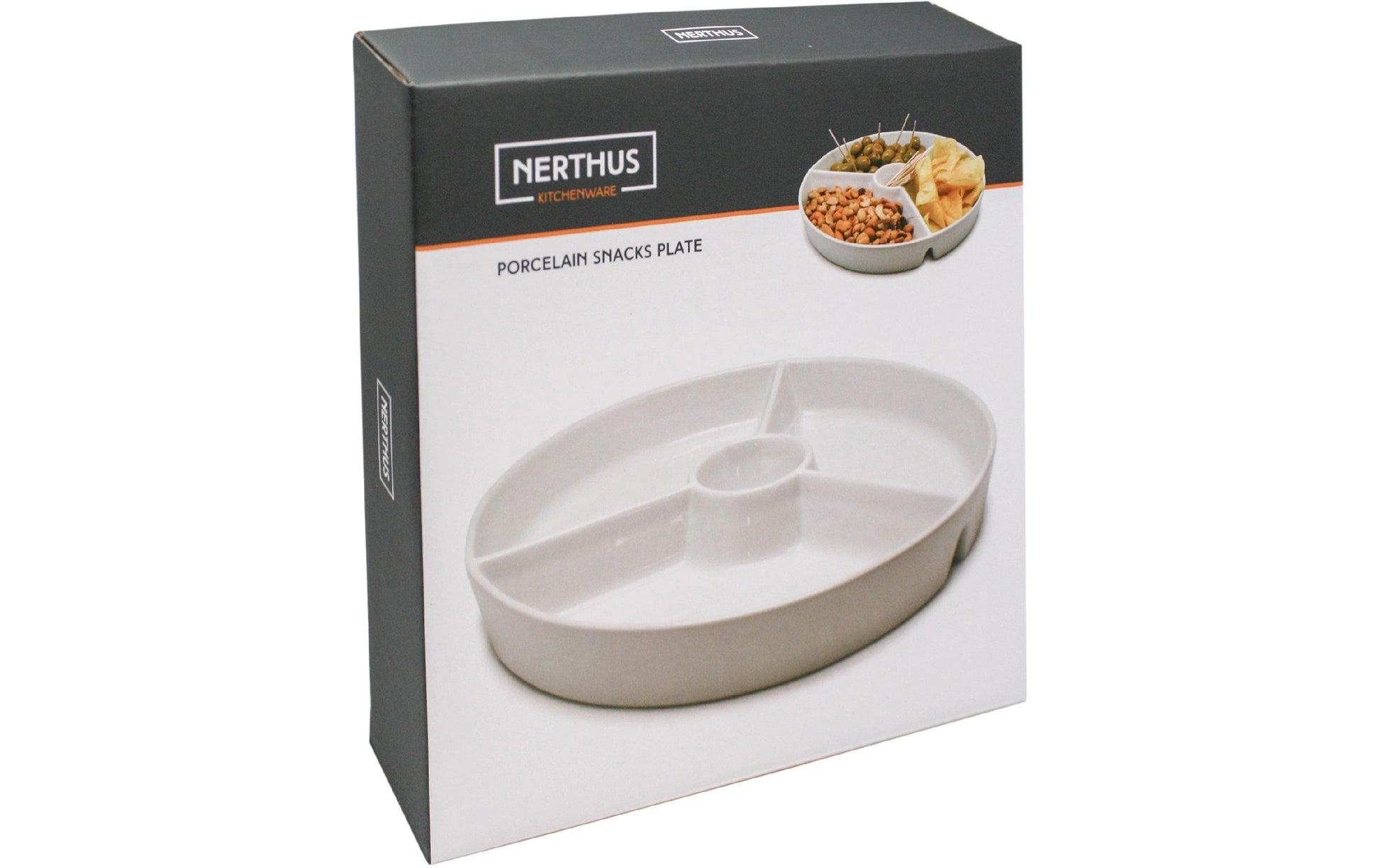 Nerthus Snackschale – Ø 25,5 cm, Porzellan, Weiss, mit Unterteilung, spülmaschinenfest
