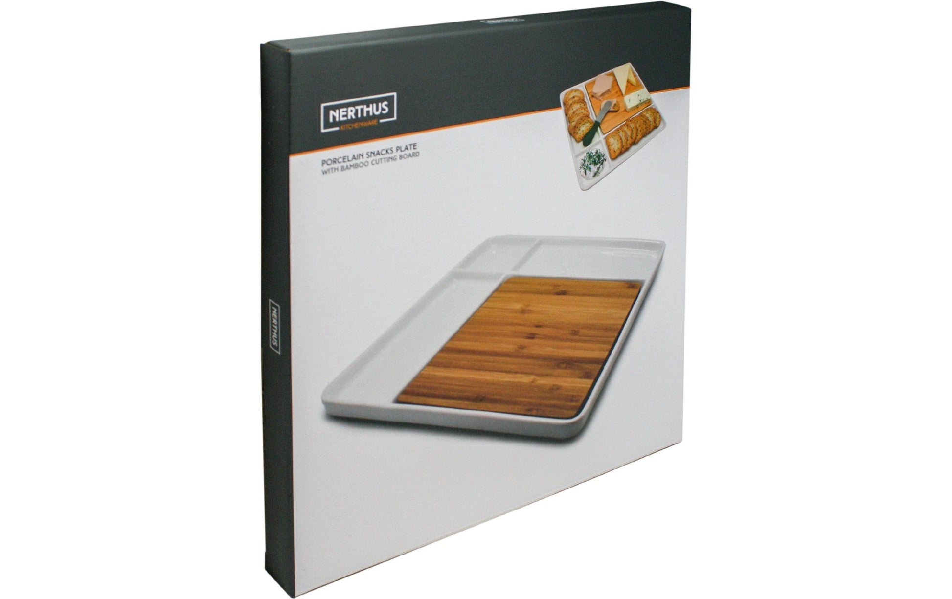 Nerthus Snackschale – 29 × 29 × 3 cm, Porzellan/Bambus, Braun/Weiss, spülmaschinenfest, mikrowellenfest