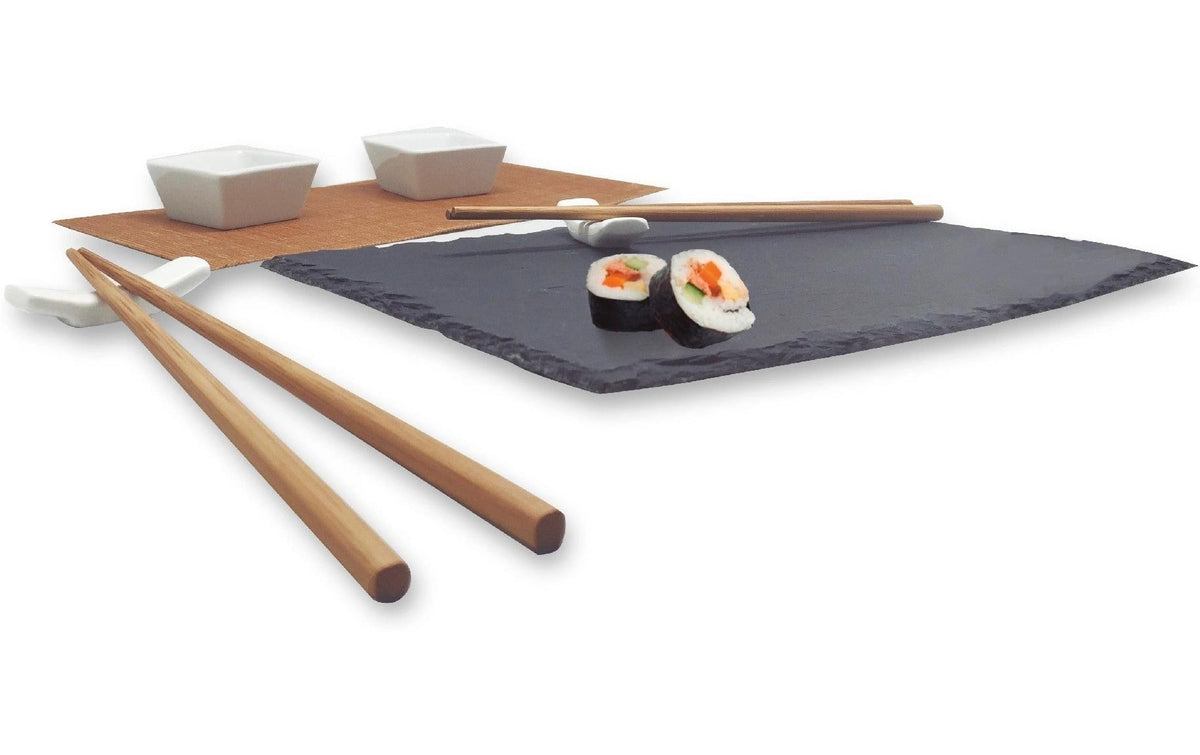 Nerthus Sushi-Set – 8-teiliges Set, 4,5 × 30,5 × 21,0 cm, Keramik/Schiefer/Bambus, Mehrfarbig, spülmaschinenfest