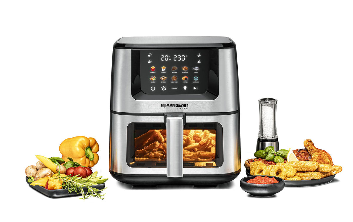 Rommelsbacher Heissluftfritteuse FRH 1850 – 7,5 l, 10 Programme, 1870 W – Schwarz/Edelstahl