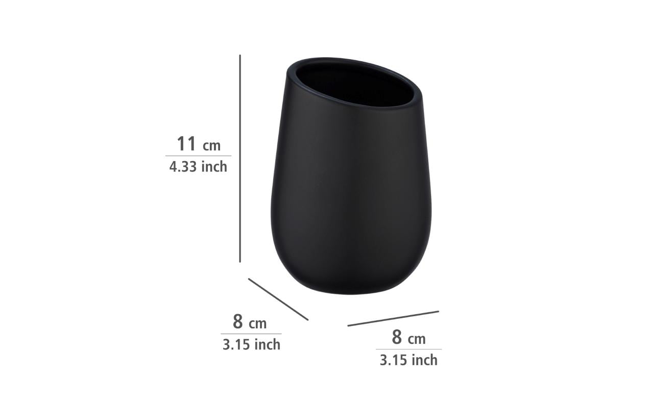 Wenko Zahnputzbecher Badi – Keramik, 8×8×10,8 cm, Schwarz