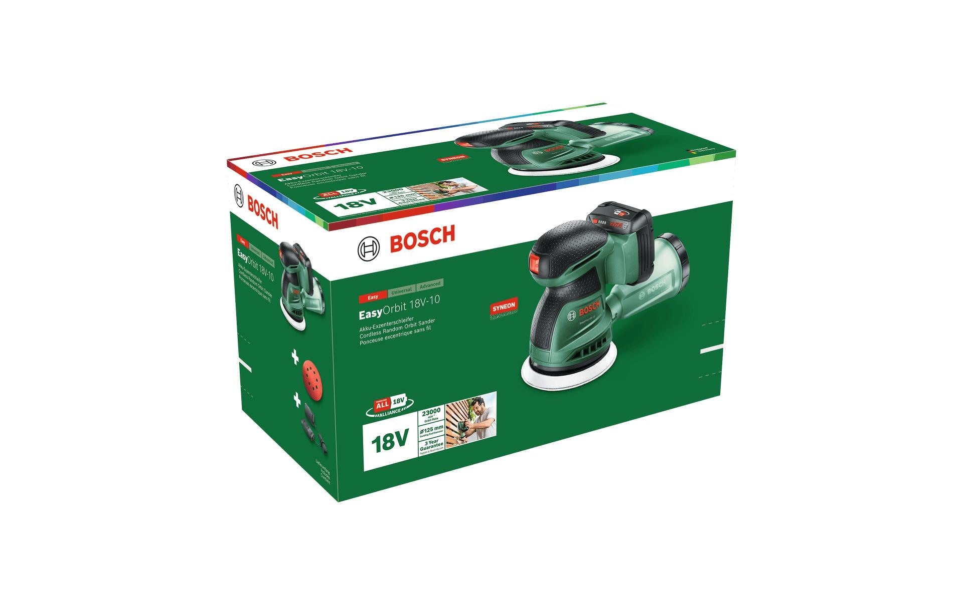 Bosch EasyOrbit 18V-10 Akku-Exzenterschleifer – 18 V – Ø 125 mm – 1×2,0 Ah & Ladegerät – POWER FOR ALL