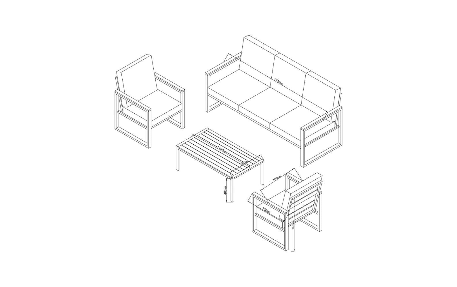 Contini Lounge-Set PARIS – 175 × 73 × 74 cm – Metall & Polyester – Braun – mit 5 Sitzplätzen