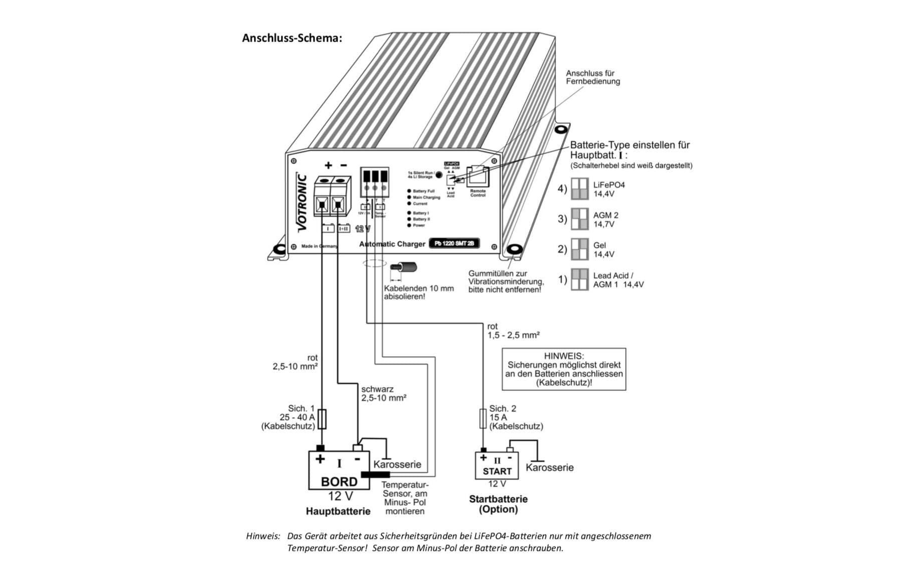 Votronic 3102 Pb 1225 SMT 2B – Batterieladegerät 12 V, 25 A/400 W, 8-Stufen, für AGM/Blei-Säure/LiFePO4