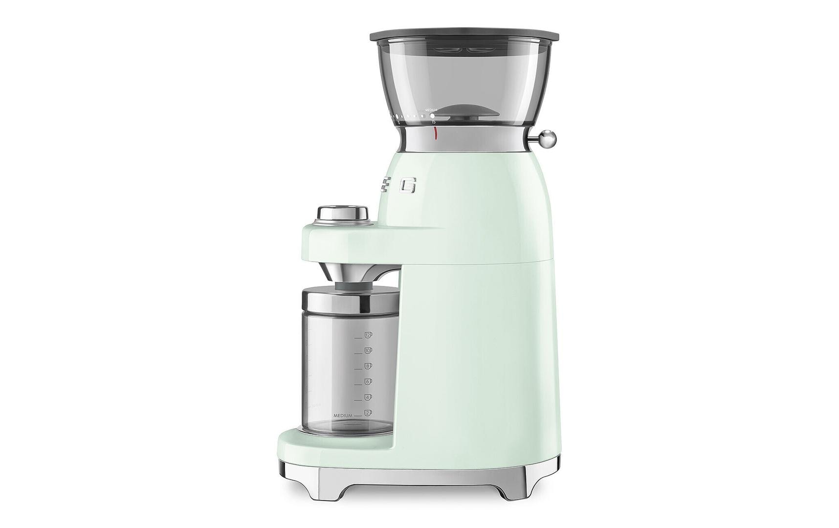 Smeg Kaffeemühle CGF03PGEU – 240 g, Kegel- & Scheibenmahlwerk, 150 W, 3 Stufen – grün/edelstahl