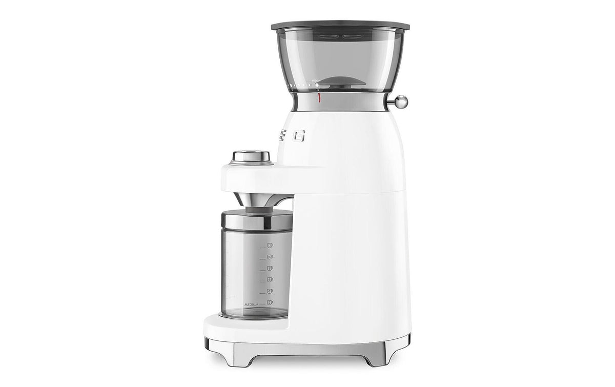 Smeg Kaffeemühle CGF03WHEU – 240 g, Kegelmahlwerk, 150 W – weiss/edelstahl
